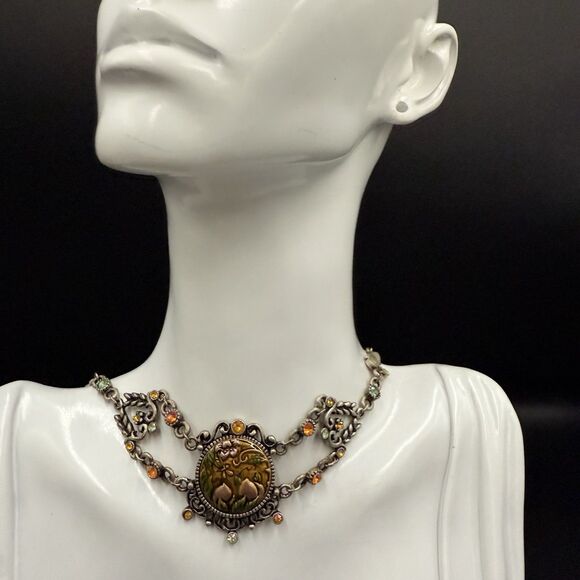 Vintage 1980s Victorian Style Studded Gemstone Elegant Necklace - Picture 1 of 4